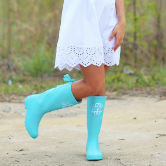 Aqua Monogrammed Rain Boots JMR - Picture 1 of 8